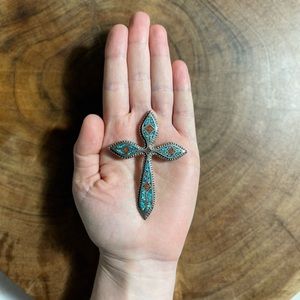 Native American vintage turquoise & sliver cross